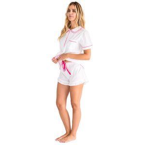 MCHPI Store Women's White Cambric Short Sleeve PJ Set