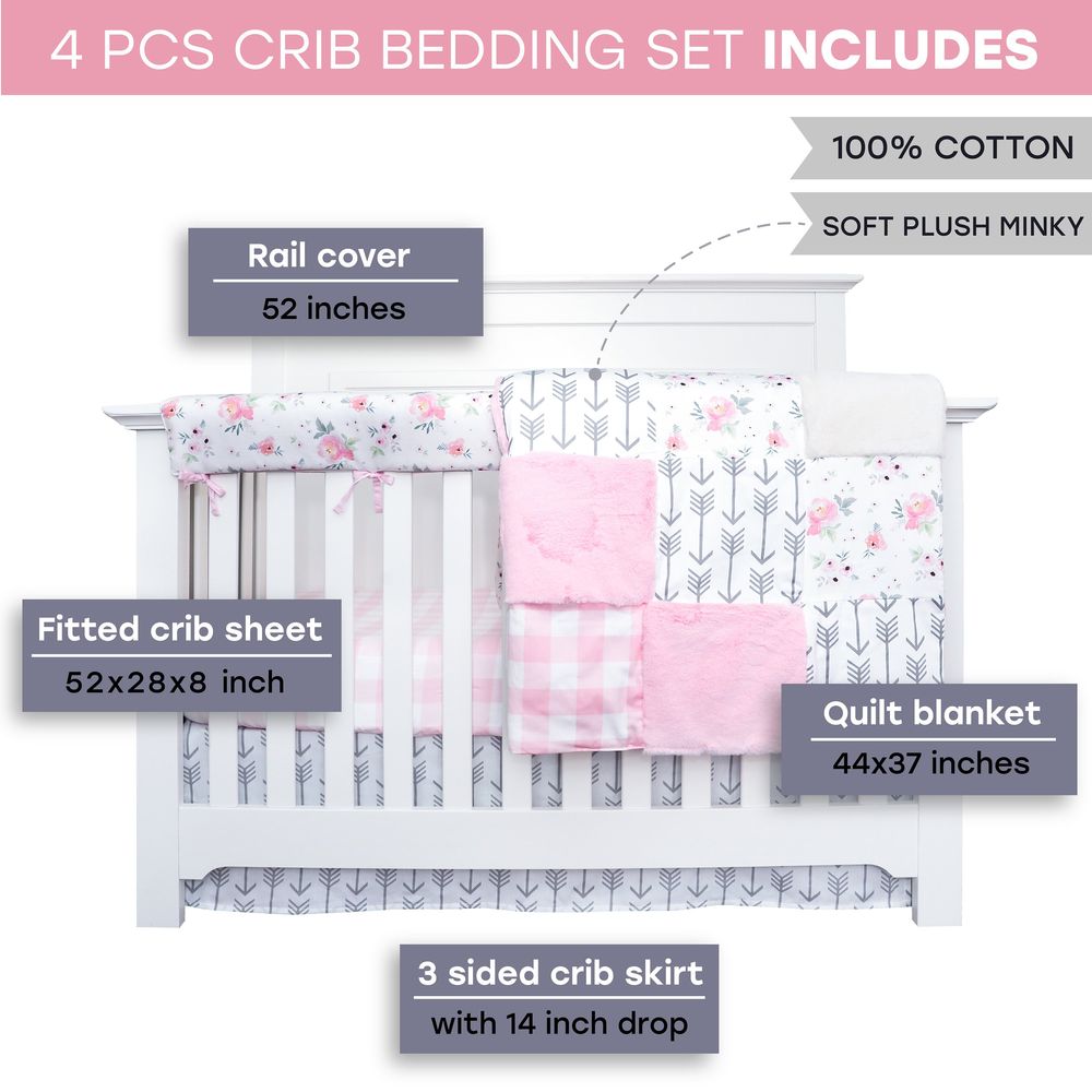 MCHPI Store Crib Bedding Set - Pink Plaid and Floral Collection