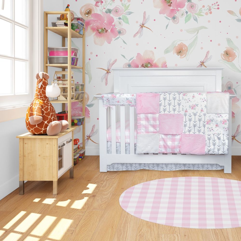 MCHPI Store Crib Bedding Set - Pink Plaid and Floral Collection