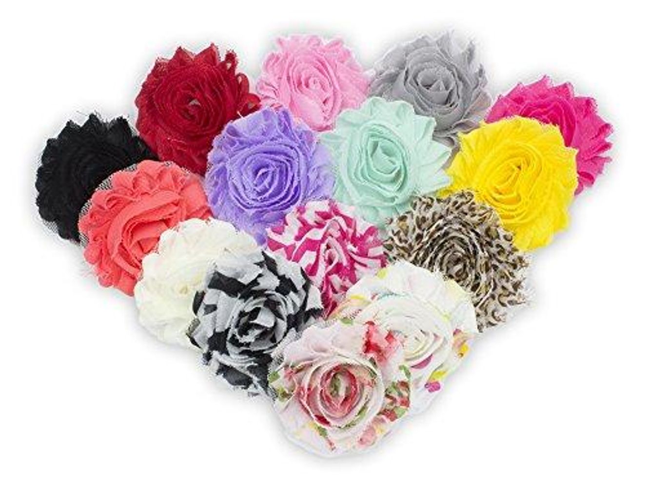 MCHPI Store JLIKA (30 pieces) 15 Pairs Shabby Flowers - Chiffon Fabric Roses - 2.5" - Colors as pictured
