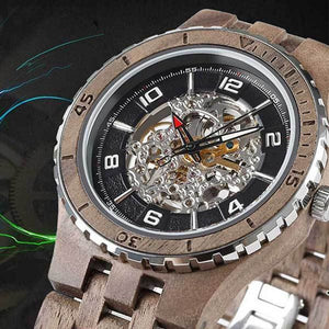 MCHPI Store Men's Premium Self-Winding Transparent Body Walnut Wood Watches