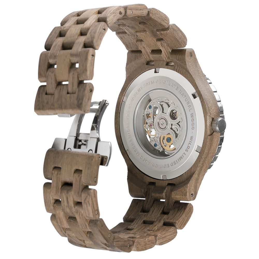 MCHPI Store Men's Premium Self-Winding Transparent Body Walnut Wood Watches