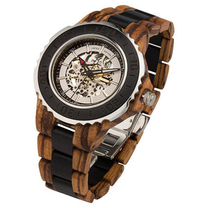 MCHPI Store Men's Genuine Automatic Zebra & Ebony Wooden Watches No Battery Needed