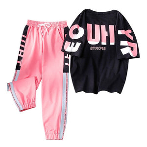 MCHPI Store 2020 Korean Fashion Women Clothes Tracksuit Two Piece Set Summer Casual Sportswear Ins Suit O-neck Printing T shirt+Harem Pants