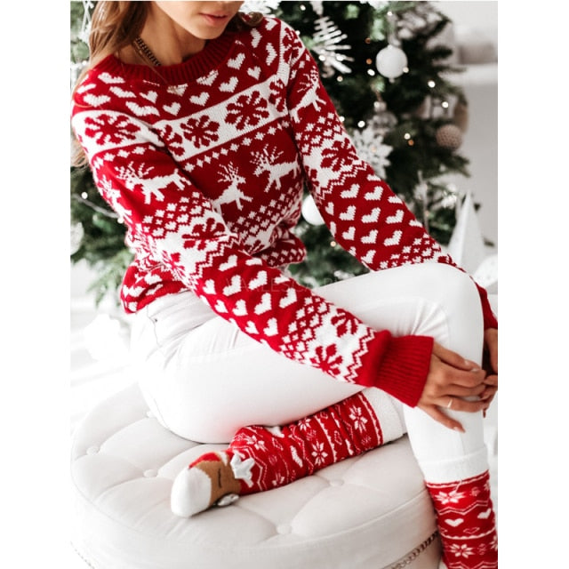 MCHPI Store Christmas Sweater new solid Women knitted Long Sleeve Jumper Top