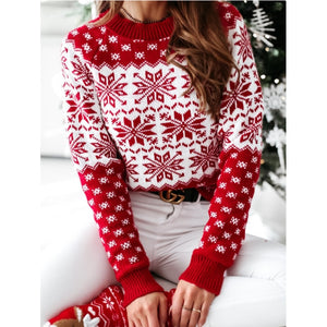 MCHPI Store Christmas Sweater new solid Women knitted Long Sleeve Jumper Top