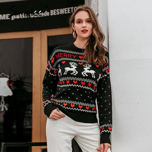MCHPI Store Christmas cartoon pattern solid women sweater jumper