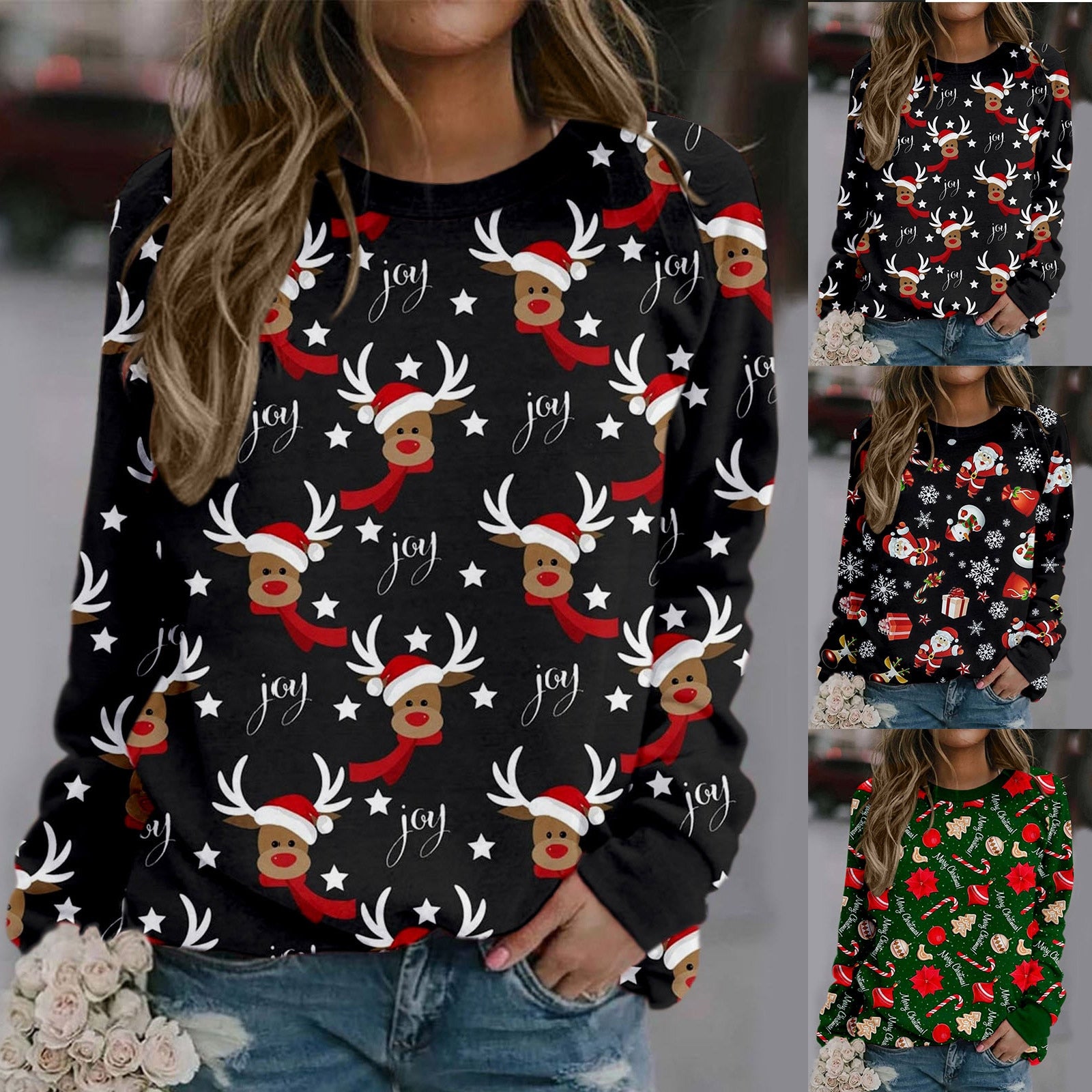 MCHPI Store Women's Christmas Print Long-sleeved Sweatshirt Jumper