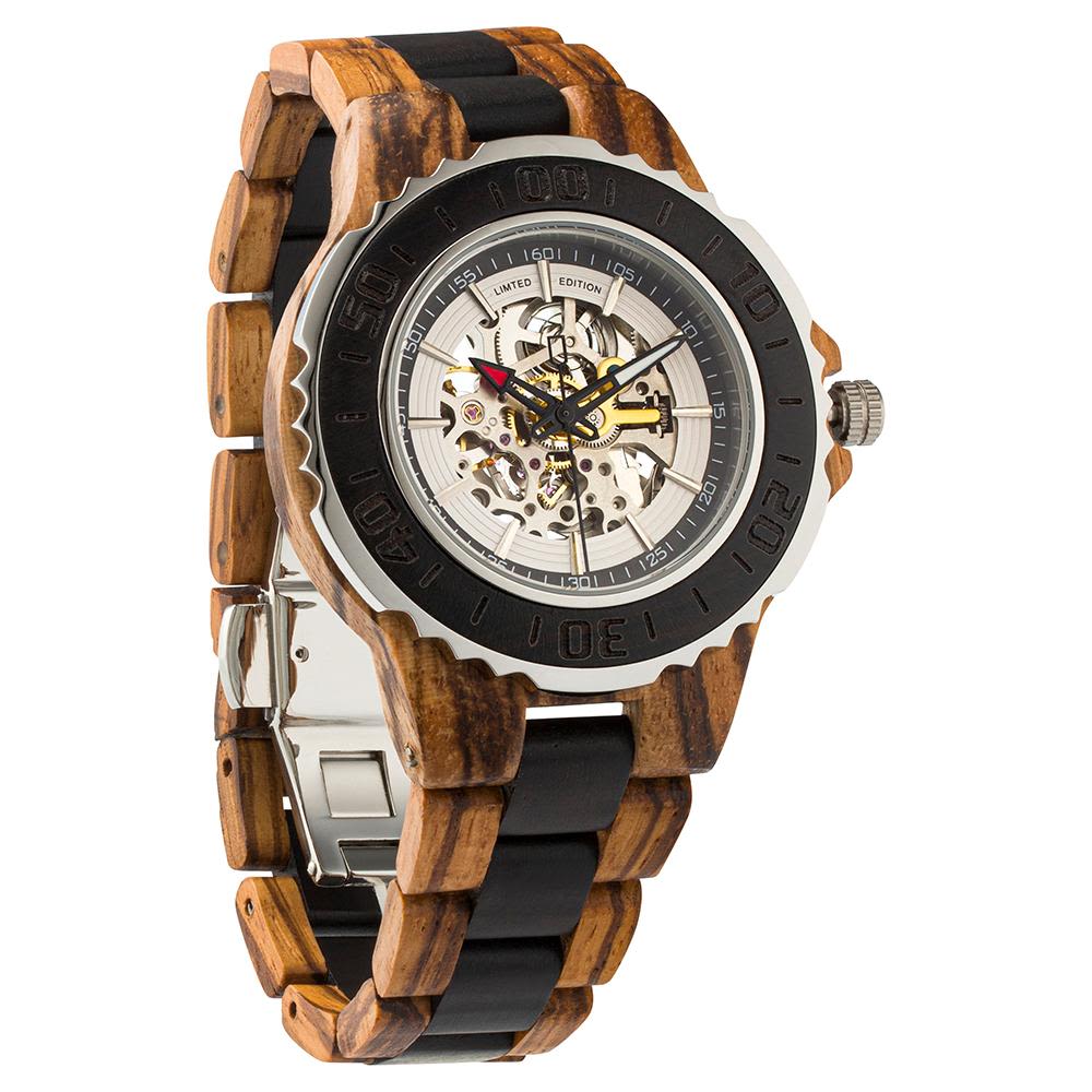 MCHPI Store Men's Genuine Automatic Zebra & Ebony Wooden Watches No Battery Needed